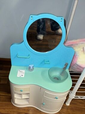 American Girl Teal and Aqua Doll Vanity Sink and Mirror
